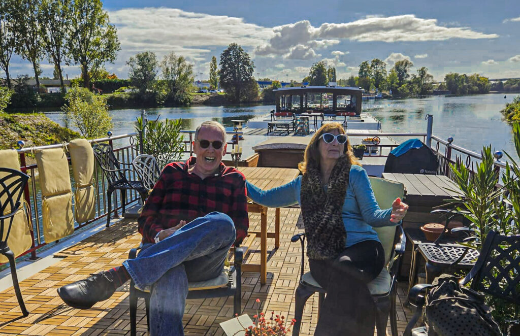 Passengers on board the hotel barge