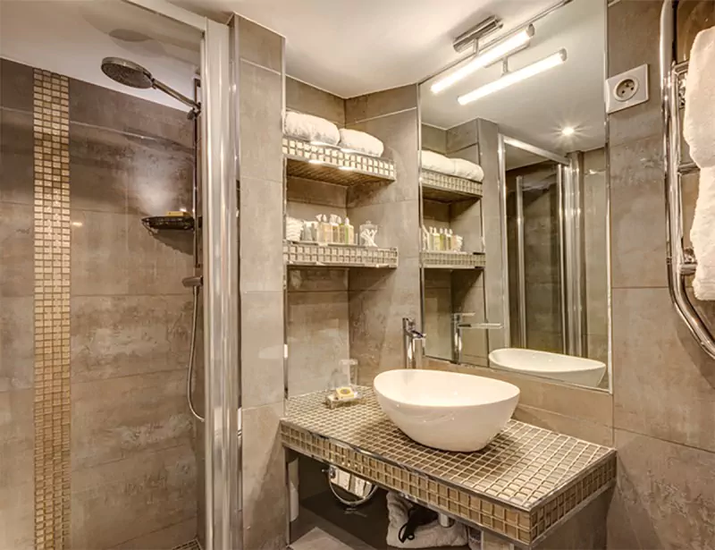 Bathrooms are light and delicately refined