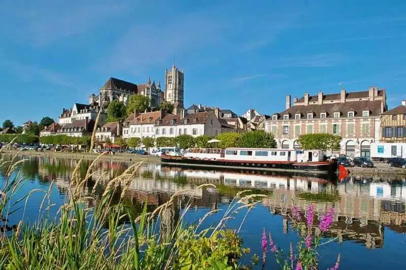 Luciole barge moored in Auxerre, Burgundy