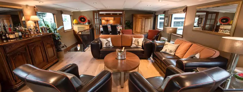 Interior view of the Prosperite hotel barge