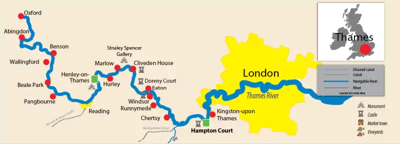 Hampton Court to Henley-on-Thames  cruise map