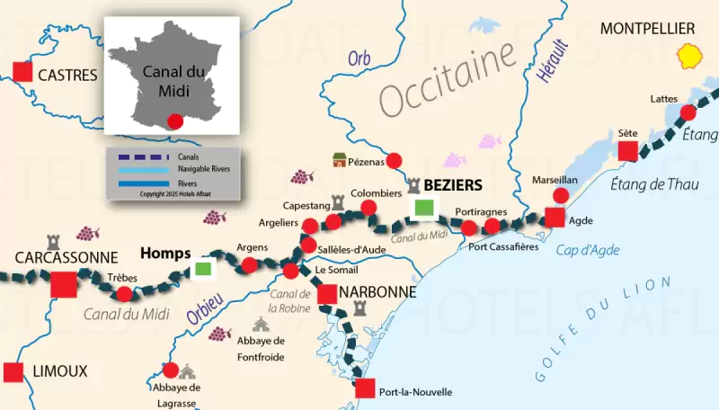 From Beziers to Homps cruise map