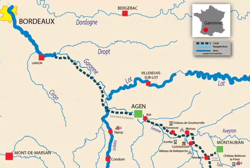 Gascony: Montauban to Boé cruise map