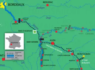Aquitaine navigation routes and waterways map
