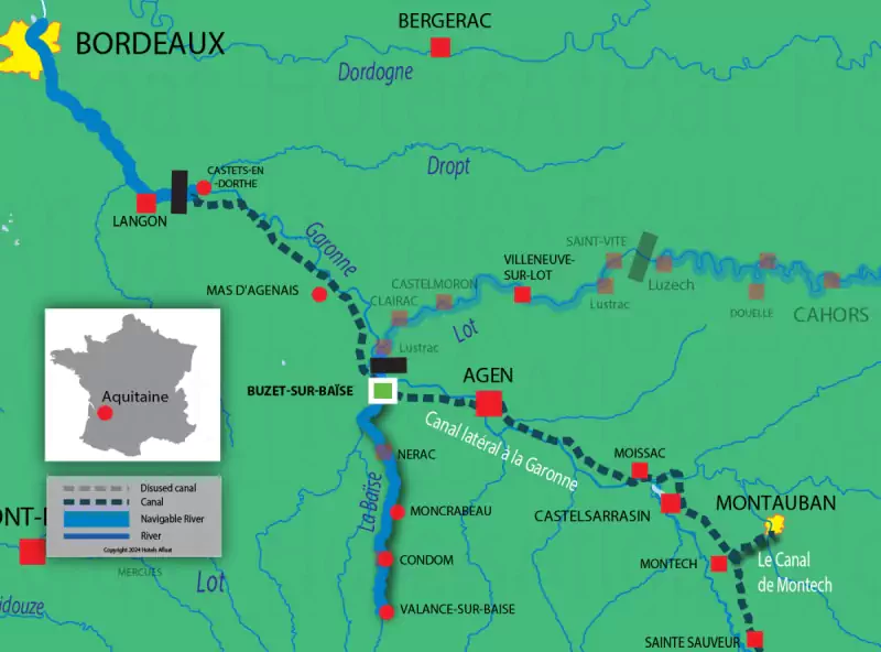 Aquitaine navigation routes and waterways map