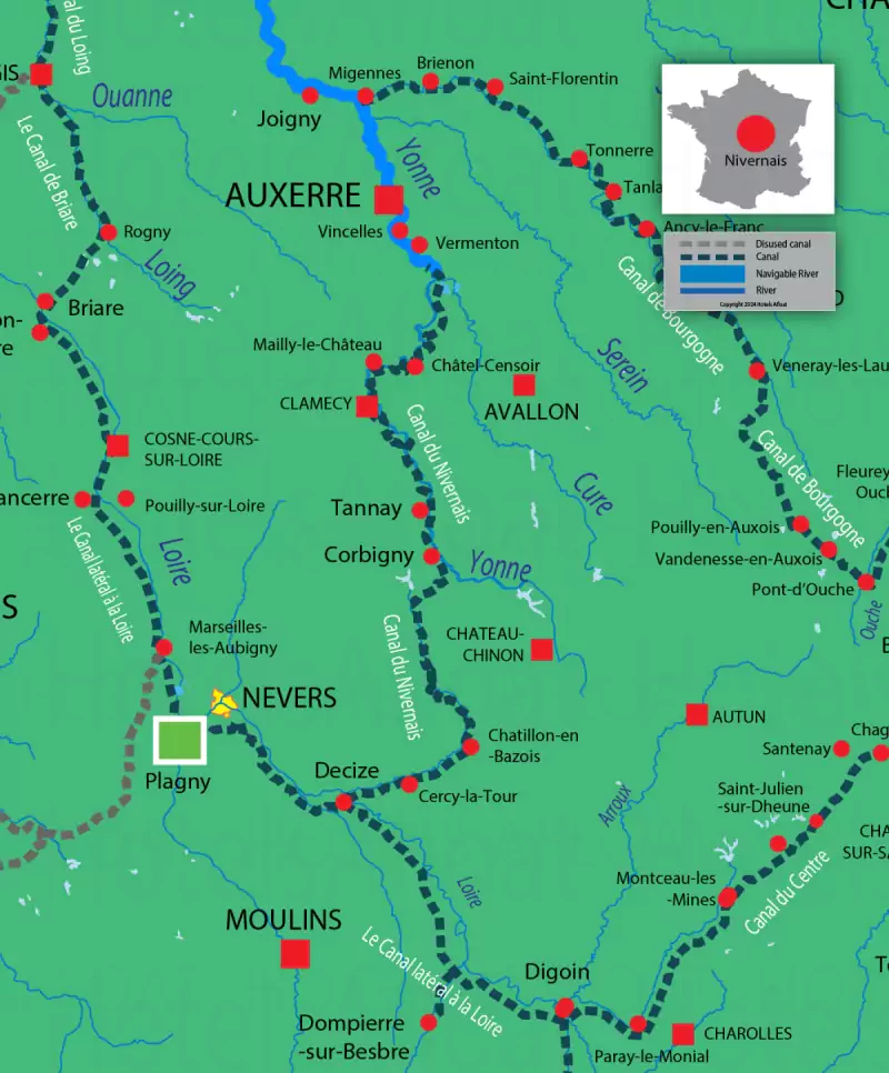 Nivernais Canal navigation routes and waterways map