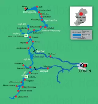 Ireland navigation routes and waterways map