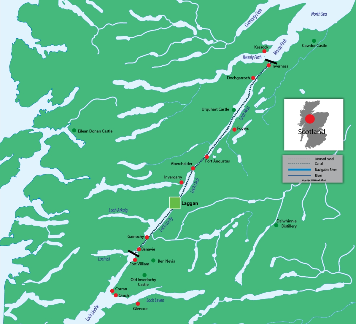 Le Boat cruise routes for Caledonian Canal