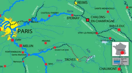 Canal and river map for Champagne