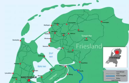 Canal and river map for Friesland