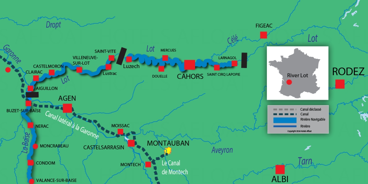 Boat rentals on the River Lot in south western France