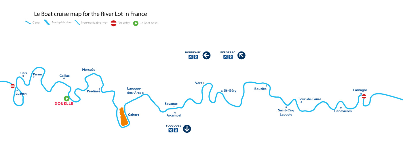 Le Boat cruise routes for The River Lot